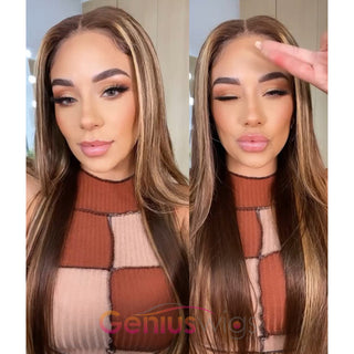 4-27 Highlight Wig | 13x4" Straight 100% Human Hair Transparent Lace Wig  [GWN37]
