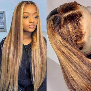 24" Only $99 | 13x4" 180% 4/27 Highlight Straight Brown Transparent Lace Wig