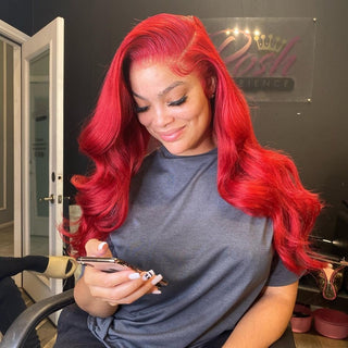 Hot Red Color T-Part Transparent Brown Lace Wig