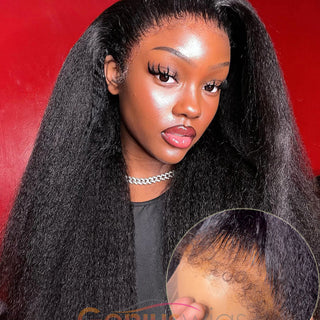 Kinky Edges | Kinky Straight Pre Plucked 13x6 Crystal Lace Front Human Hair Wigs [GWE01]