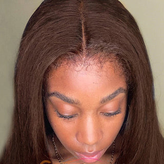 Brown Kinky Straight | Kinky Edges Pre Plucked 13x6 Crystal Lace Front Wigs [GWE13]