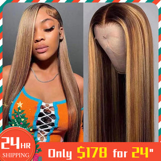 [24hr Free SHIPPING] Highlight 4P/27 Straight Long Wig | 13x4 Transparent Lace Front Wig Medium Cap| Flash Sale