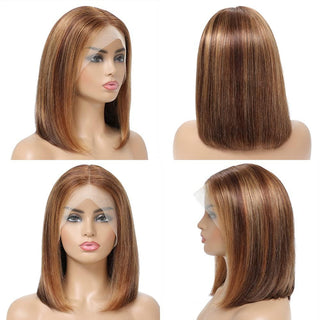 Beginner Friendly | Highlight 4P/27 Transparent Lace Front Wig Straight Bob Wig Medium Cap