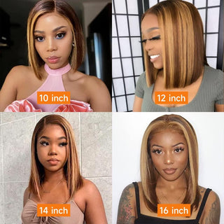 [24hr Free SHIPPING] Highlight 4P/27 Transparent Lace Front Wig Straight Bob Wig Medium Cap| 4x4 Closure Wig | Flash Sale