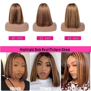 Only $54.99 | 4x4" 150% Highlight 4P/27 Straight Bob Brown Transparent Lace Wig