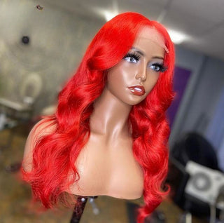 Hot Red Color T-Part Transparent Brown Lace Wig