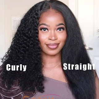 [24hr Free SHIPPING] Wet & Wavy | 2 in 1 Straight to Curly Transparent Lace Wig Medium Cap | Flash Sale