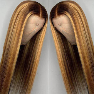 24" Only $96 | 13x4" 150% 4/27 Highlight Straight Brown Transparent Lace Wig