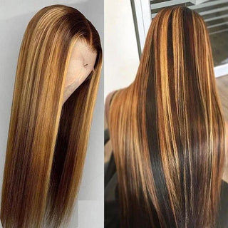 22" Only $96 | 13x4" 180% 4/27 Highlight Straight Brown Transparent Lace Wig