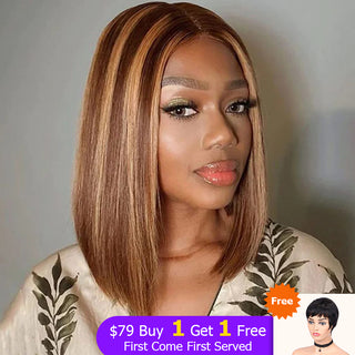Only $79 | 4x4" 150% Highlight 4P/27 Straight Bob  Brown Transparent Lace Wig